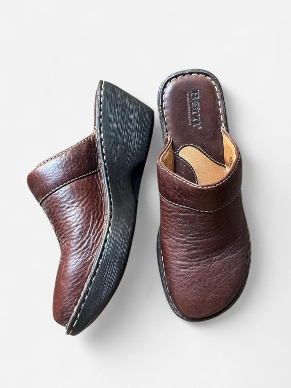 NWOT Born Brown Leather Clogs Grandma-Core Slip On Academic Y2k Casual Sz 8